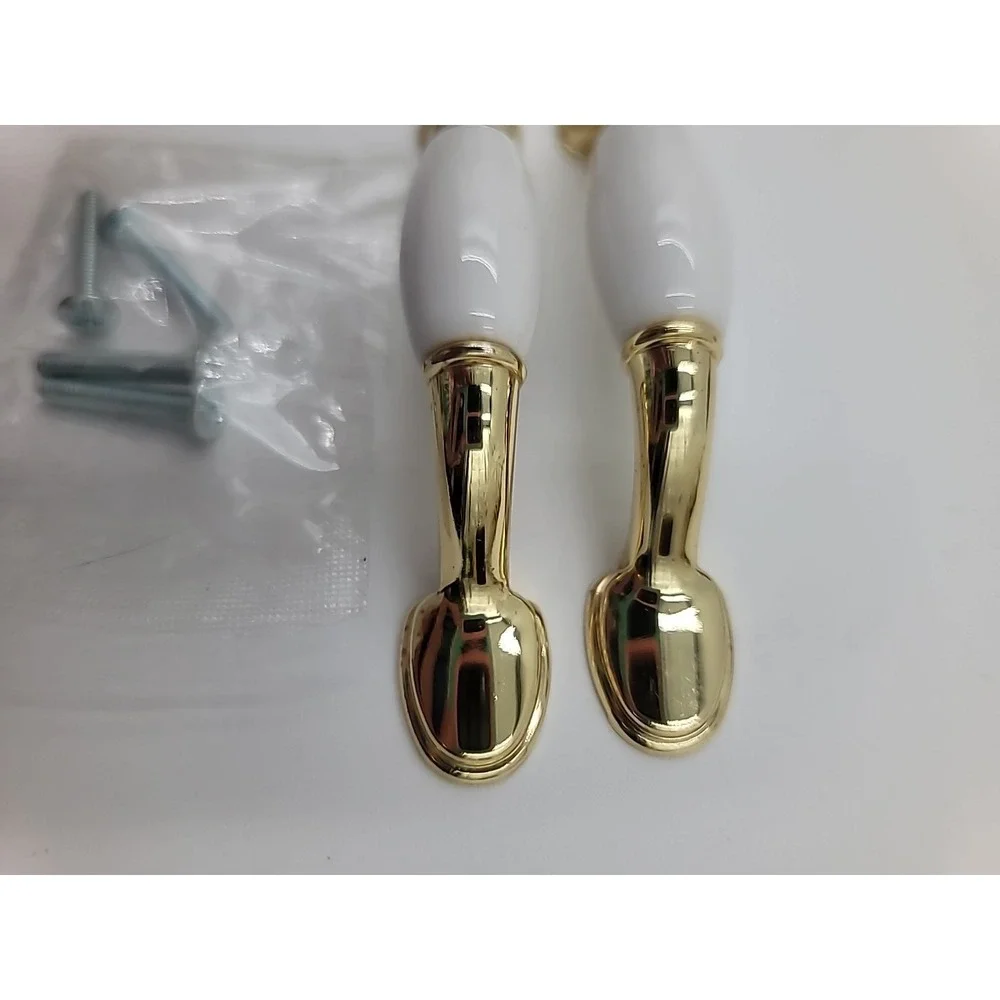 2 VTG Ceramic &‎ Brass Round Foot Drawer Cabinet Pull Handle